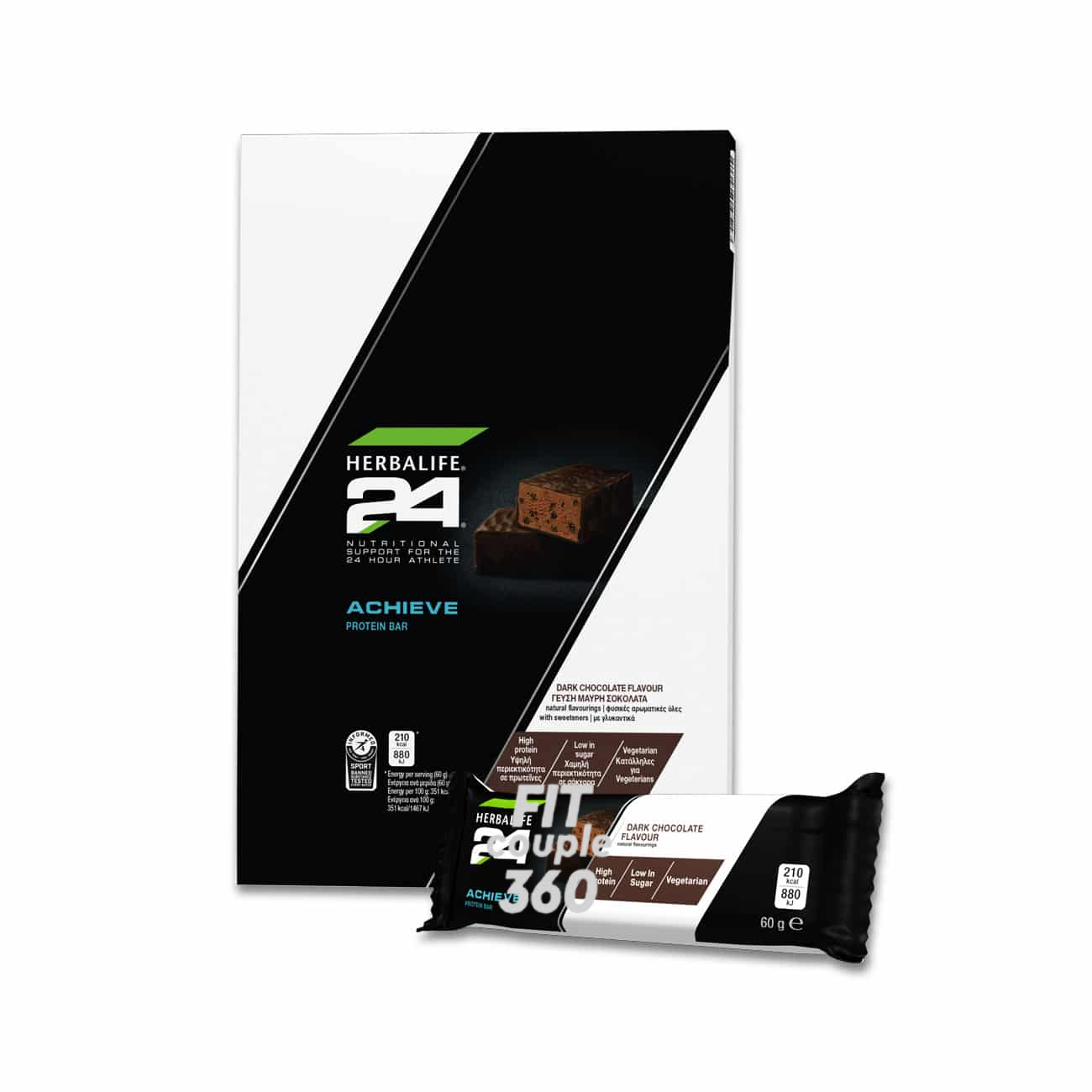H24 Achieve Protein Bars με γεύση Μαύρη Σοκολάτα - 6 τεμάχια ανά συσκευασία